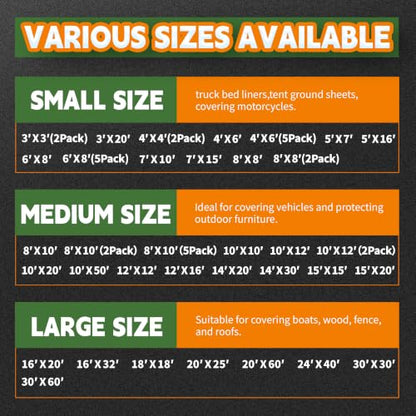 RAINDEWAY 3x20 Feet Tarp Waterproof,9Mil Green/Black Poly Tarps Cover - color: Green/Black, size: 3x20 Feet-Finished size