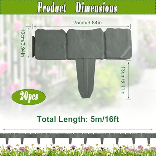 20Pcs Plastic Fence Panels, Gray Stone-Look Garden Fencing - color: Gray