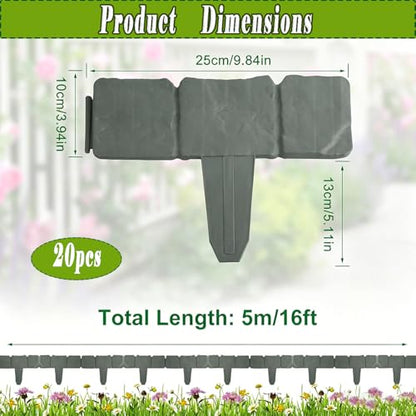 20Pcs Plastic Fence Panels, Gray Stone-Look Garden Fencing - color: Gray