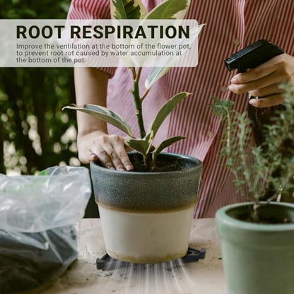 12PCS Large Pot Risers for Outdoor Indoor Planters, Non-Slip Triangular Plant Pots Feet Outside, Invisible Flower Pot Toes Stand Lifter for Drainage & Airflow (Black)