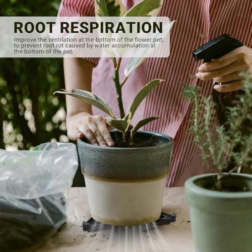 12PCS Large Pot Risers for Outdoor Indoor Planters, Non-Slip Triangular Plant Pots Feet Outside, Invisible Flower Pot Toes Stand Lifter for Drainage & Airflow (Black)
