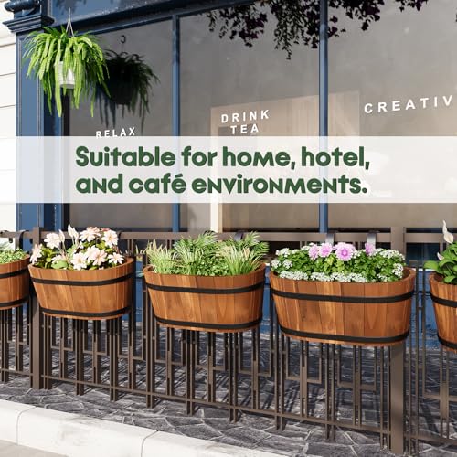 2-Pack Wooden Hanging Planters 13" Railing Flower Pots with Drainage Holes - color: Brown-2pcs, size: Large