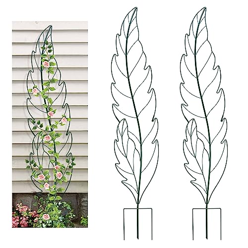 Metal Garden Trellis Plant Support Trellis for Climbing Vines Floral Vegetables Metal Trellis -Green Leaf Trellis Garden Decor Set of 2（Green） - color: Trellis-02