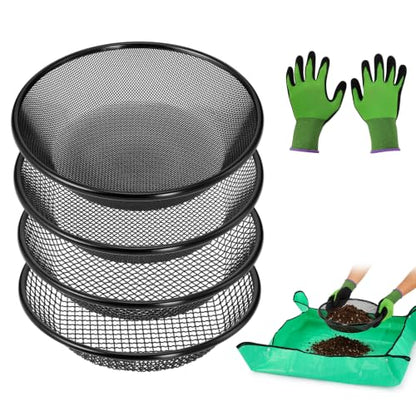 4PCS Soil Sifter for Gardening, Dirt Sifters Fit 5 Gallon Bucket