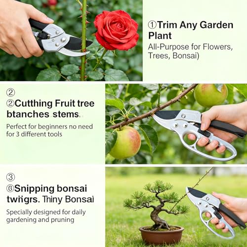 Heavy Duty Pruners Scissors Ratchet Hand Pruner with Ratcheting Garden Hand Tool Clippers Gardening Pruners Tools, 20.5 * 8cm (White Black) - color: White Black