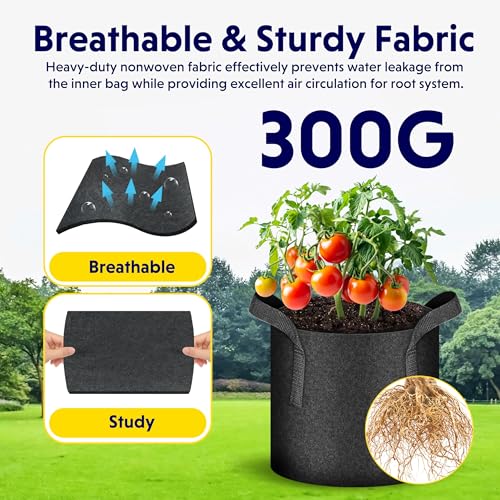 iPower 20-Gallon 10-Pack Grow Bag Thickened Nonwoven Fabric Pots Heavy Duty Aeration Container with Strap Handles for Garden and Planting Vegetable Flowers, Black with Green Stitch Sewing - color: Green, size: 20 Gallon