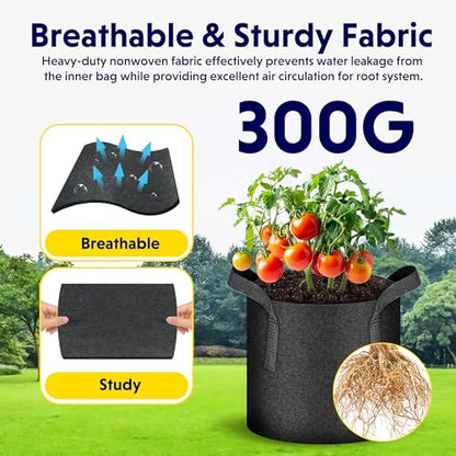 iPower 20-Gallon 10-Pack Grow Bag Thickened Nonwoven Fabric Pots Heavy Duty Aeration Container with Strap Handles for Garden and Planting Vegetable Flowers, Black with Green Stitch Sewing - color: Green, size: 20 Gallon