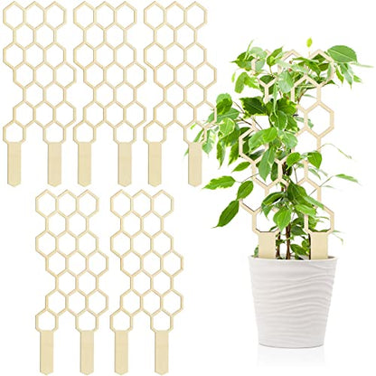 Nuenen 5 Pack Indoor Plant Trellis for Climbing Plants 11.8 Inches Small Garden Wooden Trellis for Potted Plants Honeycomb Shape Trellis Starter Holder for Outdoor Flower Plant Support Accessories