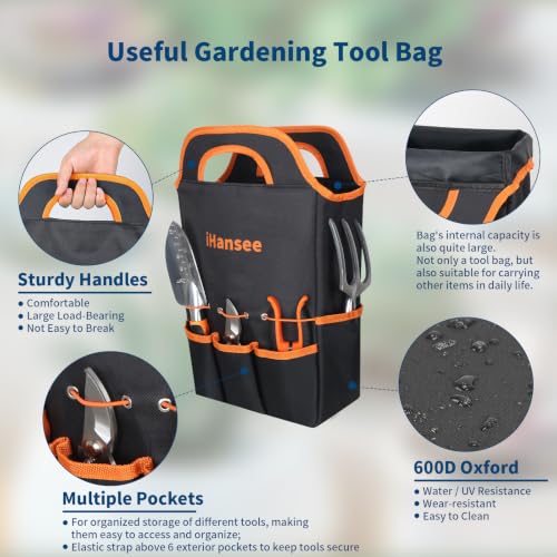 12-Piece Garden Tool Set, Aluminum Hand Tools with Tool Bag, Gardening Gift - color: black