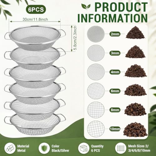 Rtteri 6 Pcs Soil Sifter for Gardening, Fits 5 Gallon Bucket, Silver - color: Silver