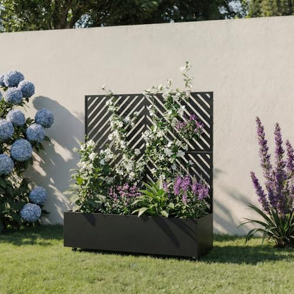 Metal Raised Garden Bed with Trellis and Wheels, 47"x47"x16" (Black-Arrow) - color: Black-arrow, size: 47"x47"x16"