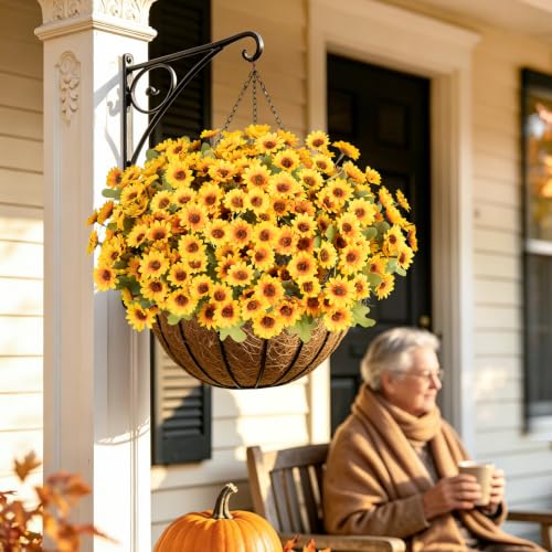 Fake Mums Artificial Fall Flowers for Outdoors Silk Daisy Bulk - color: Yellow