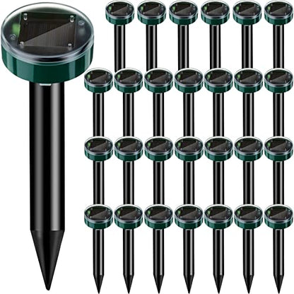 28 Pcs Solar Mole Repellent Ultrasonic Outdoor Deterrent Spikes,Round - color: Round