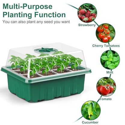 12 Pack Seed Starter Trays, 144Cell Stater Kit with Humidity Dome Green