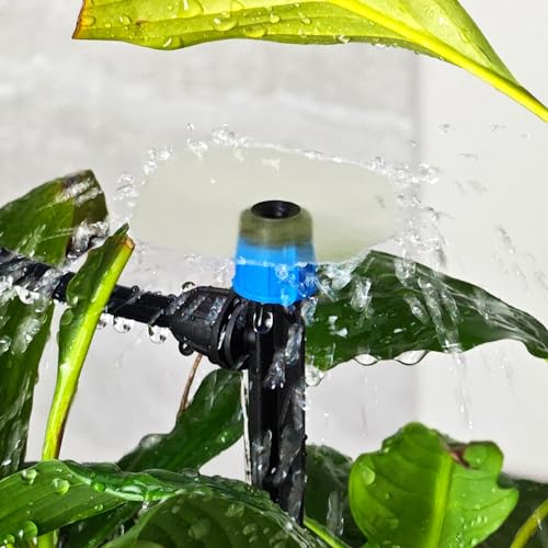 Gardrip 55 Pieces Drip Emitters Fan Shape with Stake for 1/4" Irrigation Tubing: Adjustable 360 Degree Water Flow Irrigation Universal Vortex Sprayer On 5" Stake Drip Pipe Sprinklers Fittings - color: Blue 360 Degree Vortex Emitter-55 Pcs
