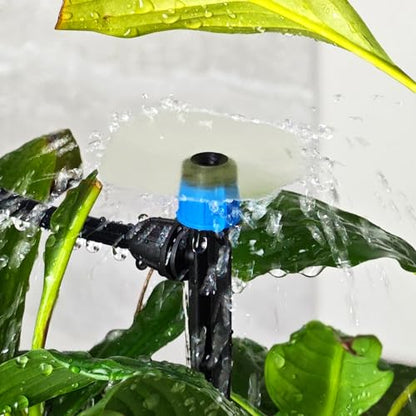 Gardrip 55 Pieces Drip Emitters Fan Shape with Stake for 1/4" Irrigation Tubing: Adjustable 360 Degree Water Flow Irrigation Universal Vortex Sprayer On 5" Stake Drip Pipe Sprinklers Fittings - color: Blue 360 Degree Vortex Emitter-55 Pcs