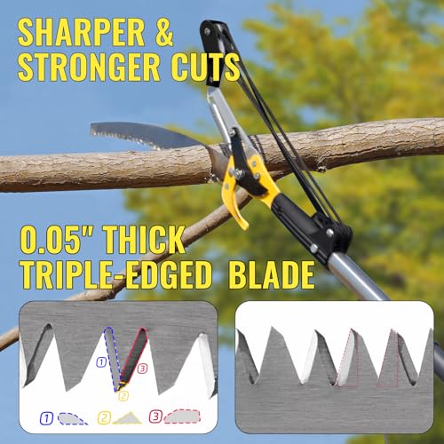 14.5FT Pole Saw for Tree Trimming, 2-In-1 Manual Tree Pruner with Saw, Extendable Long Handle Pole Tree Trimmer, High Reach Limbs Branch Cutter and Pruning Shears for Yard Garden Palm Shrubs - size: 14.5FT