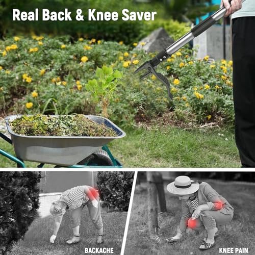 GOXAWEE Stand Up Weed Puller Tool with 46″ Long Handle, Manual Weeder Tool - color: Silver Weed Puller Tool