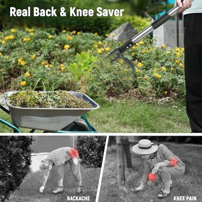 GOXAWEE Stand Up Weed Puller Tool with 46″ Long Handle, Manual Weeder Tool - color: Silver Weed Puller Tool