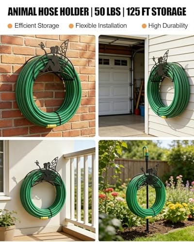 FlowerFairy Hose Hanger Wall Mount HeavyDuty 125'5/8"﻿Garden Hose Holder - color: Flower Fairy Girls