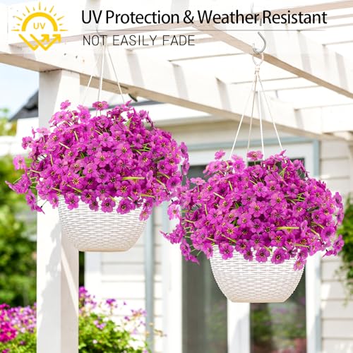 24 Bundles Artificial Flowers for Outdoors UV Resistant Faux Plants, Purple - color: Purple, size: 24 PCS