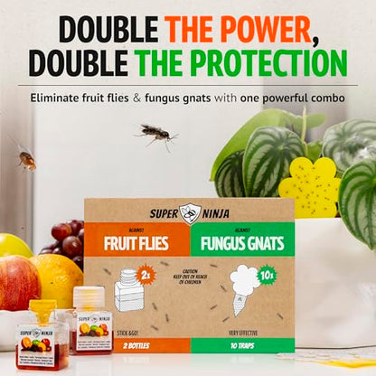 Super Ninja Fruit Fly & Fungus Gnat Traps for House Indoor (2 + 10) - size: 10+2 Pack