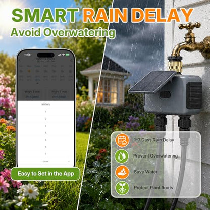 Mcbazel Solar WiFi Water Timer for Garden Hose, 2 Zone Sprinkler Controller