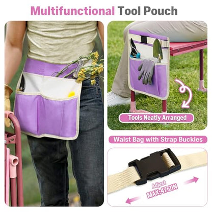 Garden Kneeler and Seat Heavy Duty, Foldable Gardening Stool Bench - color: Purple
