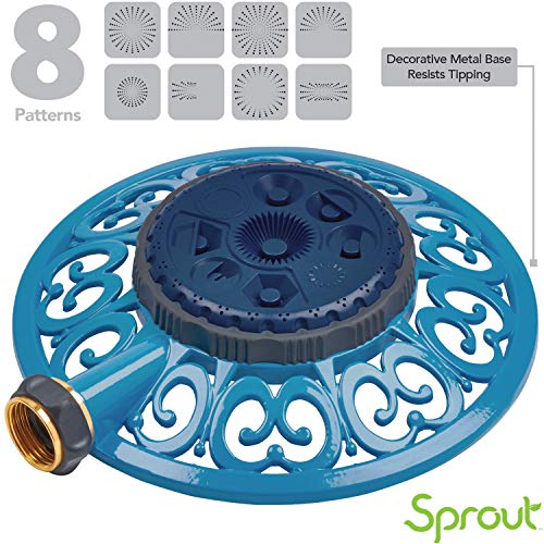 Melnor 65102-AMZ Sprout Metal 8-Pattern Sprinkler and QuickConnect Product Adapter Amazon Bundle, Blueberry Blue - color: Blueberry Blue