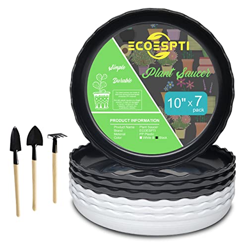 Plant Saucer, 7 Pack 8 10 12 14 15 Inch Durable Plastic Plant Trays for Pots, White & Black Round Plant Pot Saucers, Drip Tray for Indoor and Outdoor Garden (10", for 7 8 Inch Pot) - color: Black & White (10" x 7)