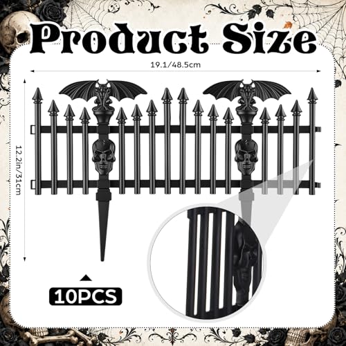 Sintuff 6 Pack Halloween Garden Fence Decoration, 18.5" x 12" Spooky Bat and Skull Decorative Plastic Fence Panel, Gothic Outdoor Yard Prop for Graveyard Scene Path Borders Haunted House Party Decor
