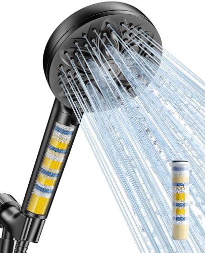 6-Setting Filtered Handheld Shower Head, JDO High Pressure Shower Head with Replaceable Filter Cartridge 4.7 Inch Detachable Showerhead for Chlorine Hard Water Removal, 59 Inch Stainless Steel Hose - color: Matte Black, style: 6 Modes + Filter