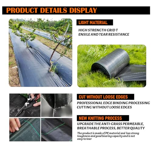 6 Size Weed Barrier Landscape Fabric Heavy Duty Gardening Weed Control Mat,Woven Weed Cloth Geotextile Fabric for Landscaping Driveway Farm Greenhouse (6x100FT)