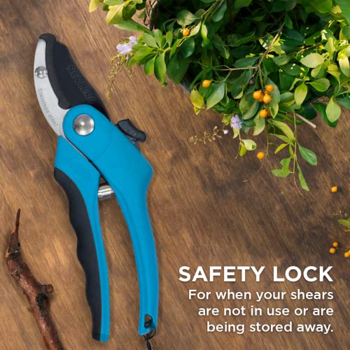 Nevlers 8" Blue Anvil Pruning Shears Heavy Duty Branch Cutter w/8mm Cut Cap - color: Blue, size: Anvil