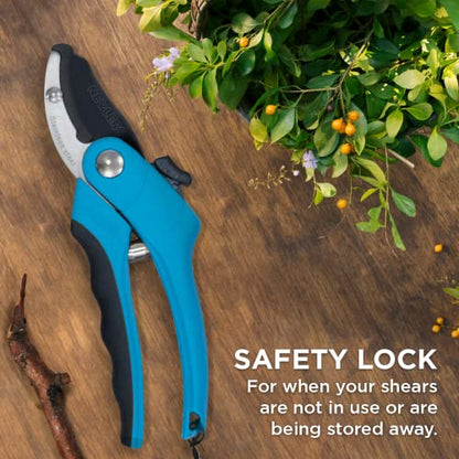 Nevlers 8" Blue Anvil Pruning Shears Heavy Duty Branch Cutter w/8mm Cut Cap - color: Blue, size: Anvil