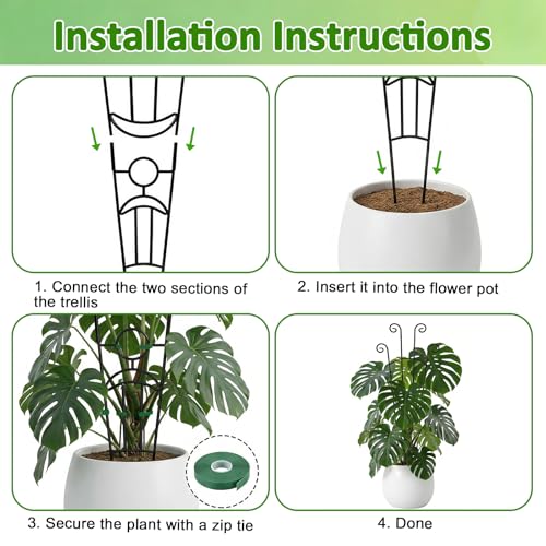 Monstera Plant Support - 4-Pack of 32.6" Tall Plant Trellis Stakes for Large Indoor Vines | Adjustable Dual Pole Frame for Monstera Deliciosa & Potted Plants - size: 4-Pack Plant Support