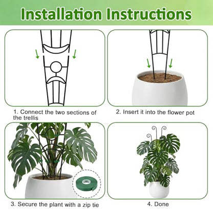 Monstera Plant Support - 4-Pack of 32.6" Tall Plant Trellis Stakes for Large Indoor Vines | Adjustable Dual Pole Frame for Monstera Deliciosa & Potted Plants - size: 4-Pack Plant Support