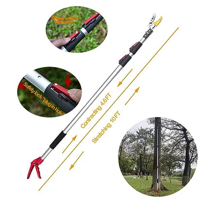 4.6-10 Ft Telescoping Tree Pruner, Long Reach Pole Saw Branch Trimmer