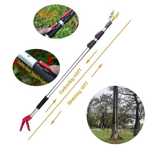 4.6-10 Ft Telescoping Tree Pruner, Long Reach Pole Saw Branch Trimmer