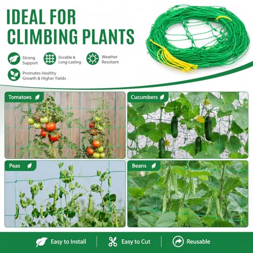 1 PcsGarden Trellis Netting for Climbing Plants, Plant Netting for Garden Climbing Net, Nylon Garden Nettings for Plants Outdoor Indoor Vegetable Tomato Cucumber Grow Trellis Nets