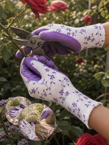 1Pair Nylon Gardening Latex Gloves, Suitable for Women Garden Planting, Digging and Weeding, Multi-purpose Gloves - color: Purple