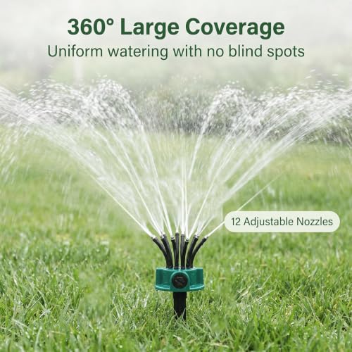 2 Pack 360 Multi Directional Lawn Sprinkler, 360° Coverage Precision Garden Irrigation Sprinkler, Garden Irrigation Sprinkler with 12 Nozzles for Yard, Lawn, Roof, Garden, and Flower Beds