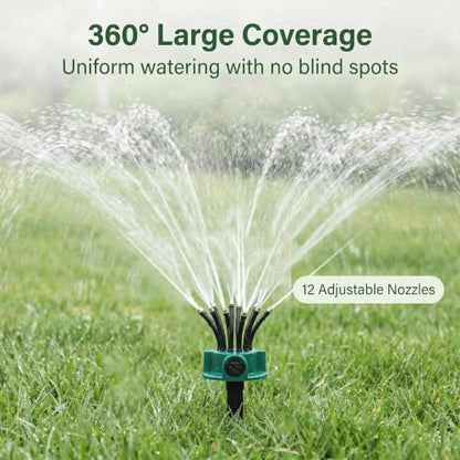2 Pack 360 Multi Directional Lawn Sprinkler, 360° Coverage Precision Garden Irrigation Sprinkler, Garden Irrigation Sprinkler with 12 Nozzles for Yard, Lawn, Roof, Garden, and Flower Beds