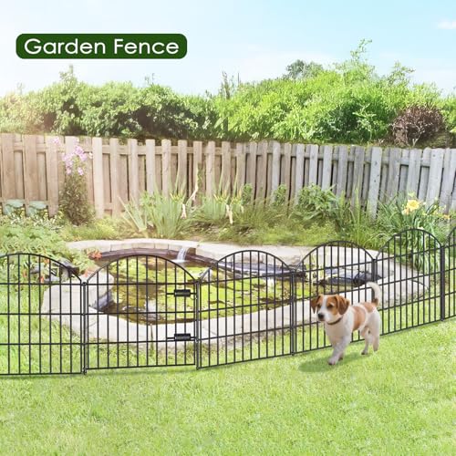 Metal Garden Fence with Gate 28 in x 37.3 ft, Dog Fence Outdoor for Yard - size: 28"Hx37.3ft (Gate+15Panels)