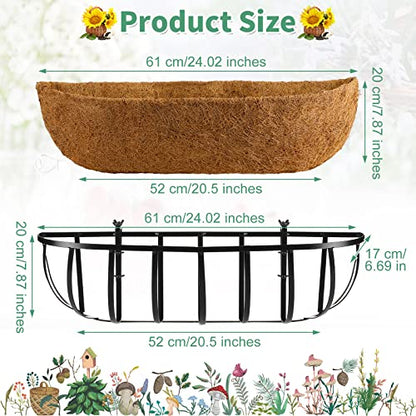 Tessco for you 3 Pieces Railing Planter Boxes, 24 Inches Window Box Planters with Coco Liner and Adjustable Brackets for Deck Porch Fence Patio Balcony Gardening Outdoor Plants - size: 24 Inch