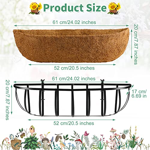 Tessco for you 3 Pieces Railing Planter Boxes, 24 Inches Window Box Planters with Coco Liner and Adjustable Brackets for Deck Porch Fence Patio Balcony Gardening Outdoor Plants - size: 24 Inch