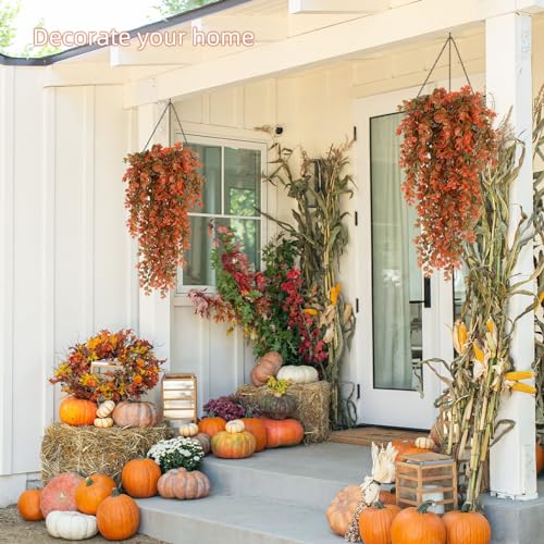 RECUTMS 4 Pcs Fake Fall Eucalyptus Hanging Greenery Plants 29.9Inch - color: Orange