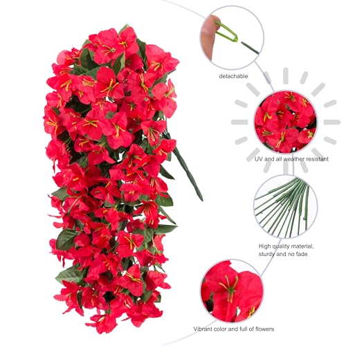 2 PCS Bougainvillea Artificial Hanging Flowers Plants for Outdoors, Red - color: Red