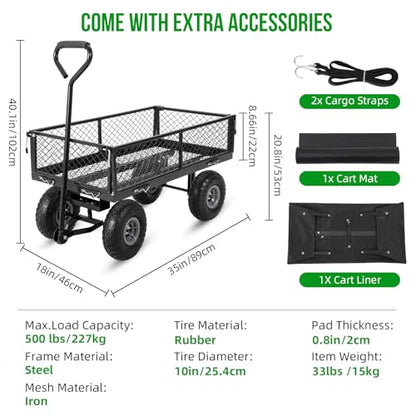 Steel Garden Cart, 440 Lbs Utility Wagon with Removable Liner-Black - color: Black