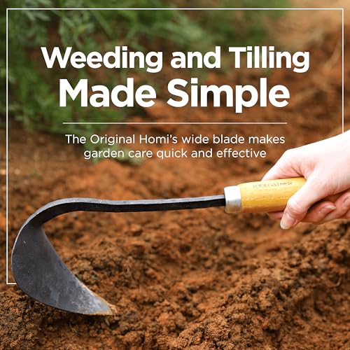 Original Homi Hand Hoe - Traditional Handmade Korean Garden Tool for Weeding Digging & Planting with Forged Steel & Chestnut and Acacia Wood Handle
